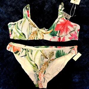 Tinibikini‎ Garden Floral Pink Green Two Piece Bikini Womens XL